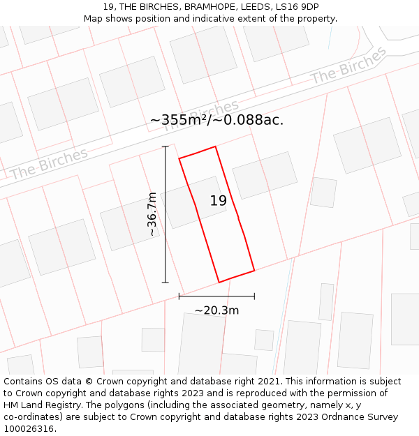 19, THE BIRCHES, BRAMHOPE, LEEDS, LS16 9DP: Plot and title map