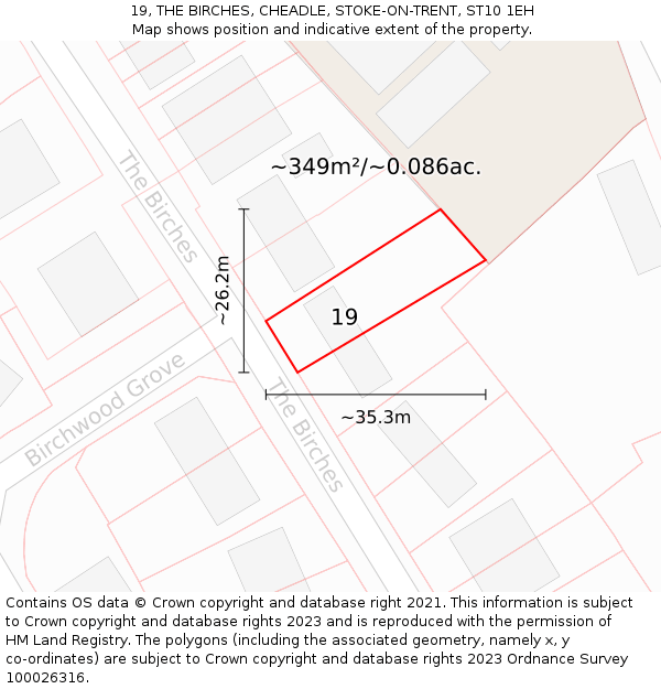 19, THE BIRCHES, CHEADLE, STOKE-ON-TRENT, ST10 1EH: Plot and title map