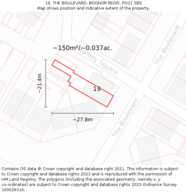 19, THE BOULEVARD, BOGNOR REGIS, PO21 5BS: Plot and title map