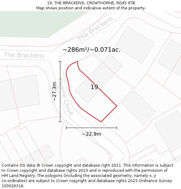 19, THE BRACKENS, CROWTHORNE, RG45 6TB: Plot and title map