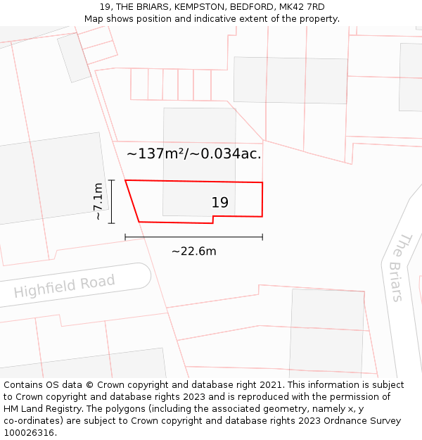 19, THE BRIARS, KEMPSTON, BEDFORD, MK42 7RD: Plot and title map