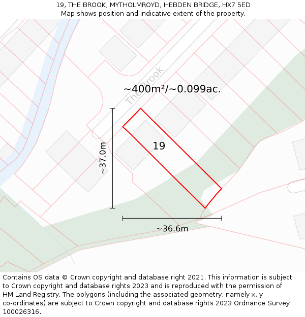 19, THE BROOK, MYTHOLMROYD, HEBDEN BRIDGE, HX7 5ED: Plot and title map