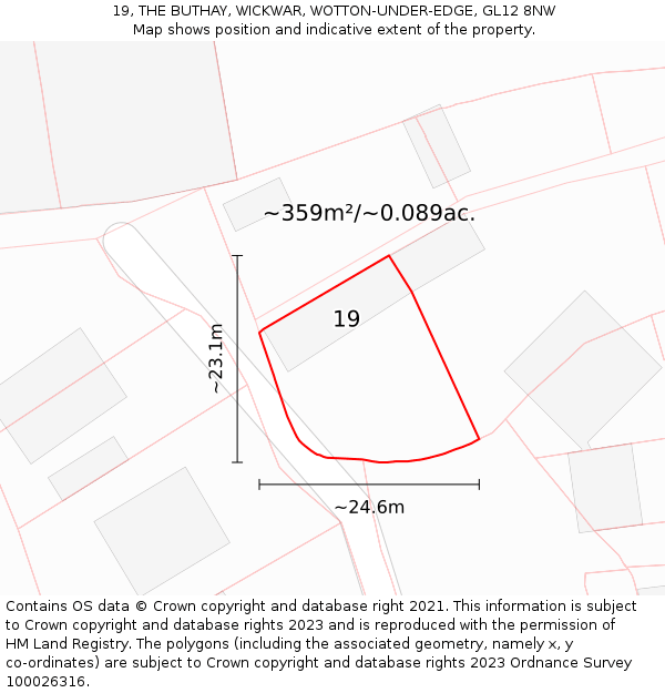 19, THE BUTHAY, WICKWAR, WOTTON-UNDER-EDGE, GL12 8NW: Plot and title map