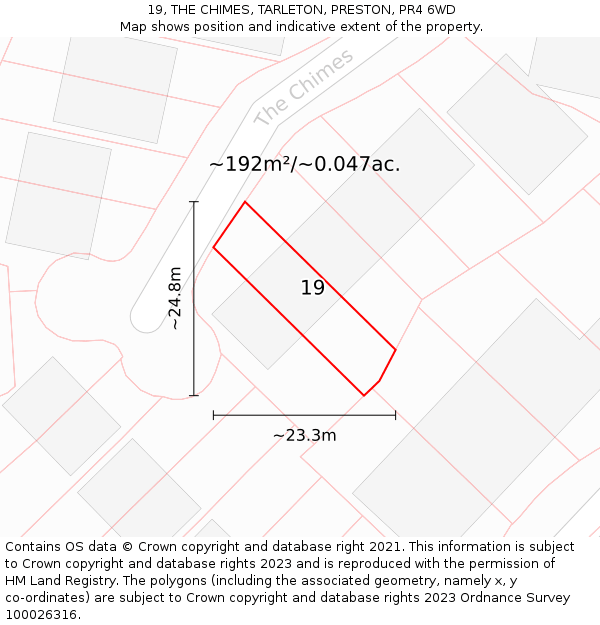 19, THE CHIMES, TARLETON, PRESTON, PR4 6WD: Plot and title map