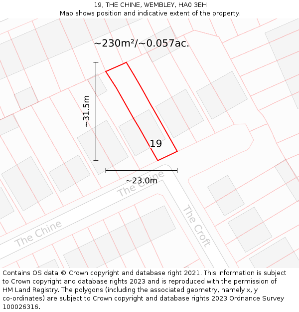 19, THE CHINE, WEMBLEY, HA0 3EH: Plot and title map