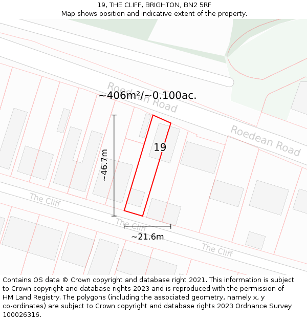 19, THE CLIFF, BRIGHTON, BN2 5RF: Plot and title map