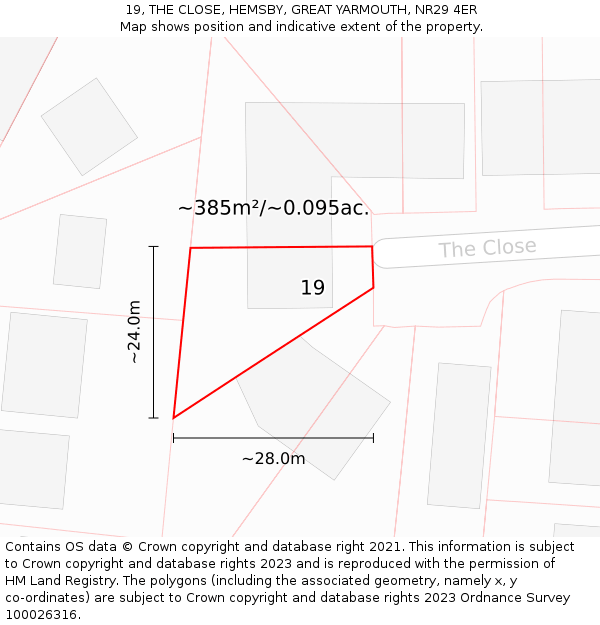 19, THE CLOSE, HEMSBY, GREAT YARMOUTH, NR29 4ER: Plot and title map