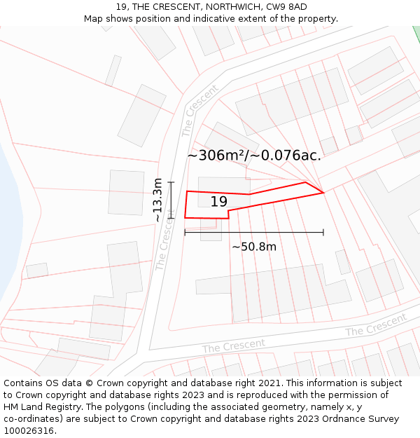 19, THE CRESCENT, NORTHWICH, CW9 8AD: Plot and title map