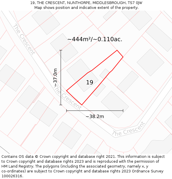 19, THE CRESCENT, NUNTHORPE, MIDDLESBROUGH, TS7 0JW: Plot and title map
