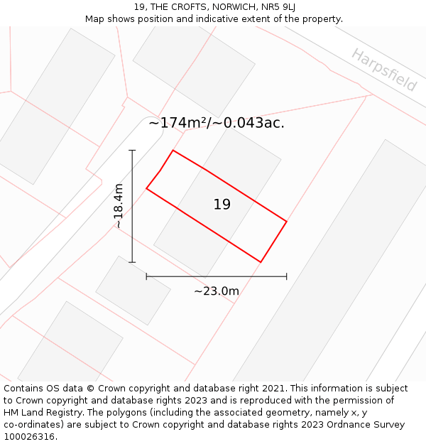 19, THE CROFTS, NORWICH, NR5 9LJ: Plot and title map