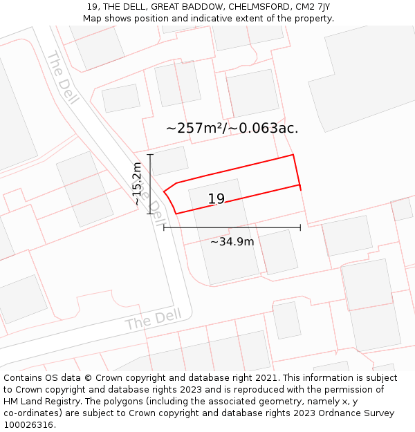 19, THE DELL, GREAT BADDOW, CHELMSFORD, CM2 7JY: Plot and title map