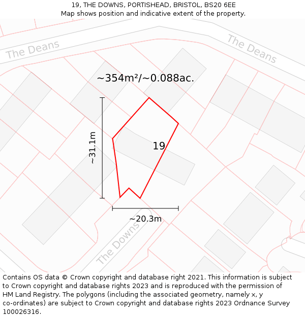 19, THE DOWNS, PORTISHEAD, BRISTOL, BS20 6EE: Plot and title map