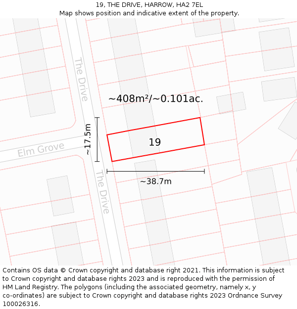 19, THE DRIVE, HARROW, HA2 7EL: Plot and title map