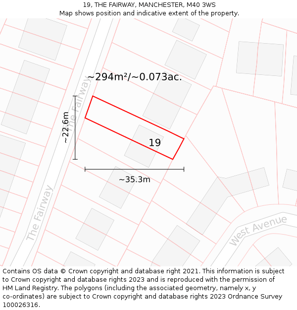 19, THE FAIRWAY, MANCHESTER, M40 3WS: Plot and title map