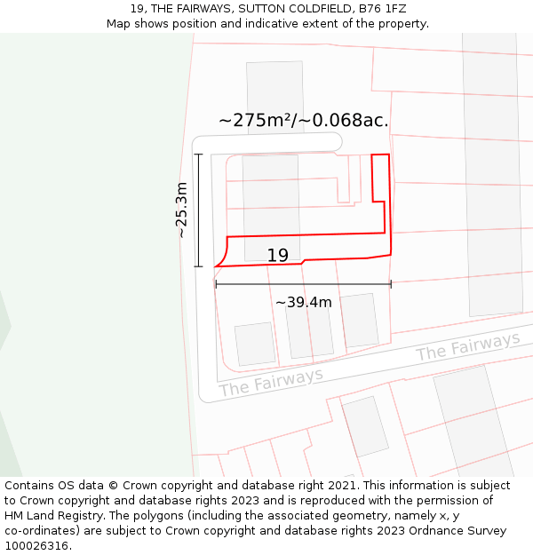 19, THE FAIRWAYS, SUTTON COLDFIELD, B76 1FZ: Plot and title map
