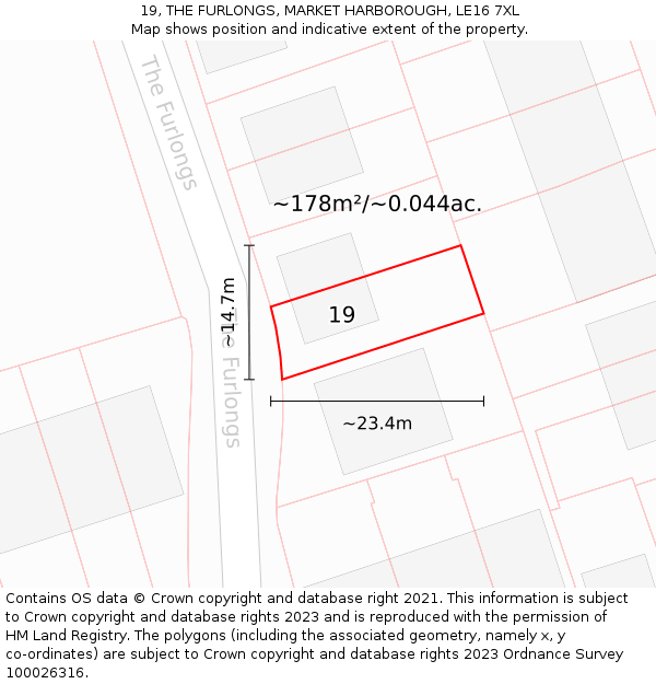 19, THE FURLONGS, MARKET HARBOROUGH, LE16 7XL: Plot and title map