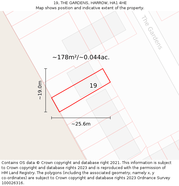 19, THE GARDENS, HARROW, HA1 4HE: Plot and title map