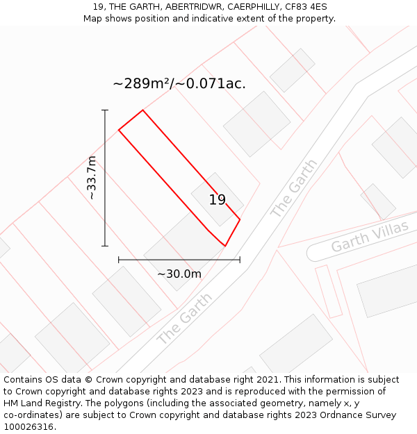 19, THE GARTH, ABERTRIDWR, CAERPHILLY, CF83 4ES: Plot and title map