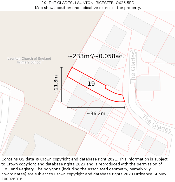 19, THE GLADES, LAUNTON, BICESTER, OX26 5ED: Plot and title map