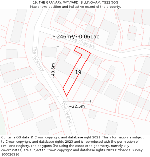 19, THE GRANARY, WYNYARD, BILLINGHAM, TS22 5QG: Plot and title map