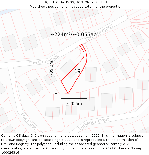 19, THE GRAYLINGS, BOSTON, PE21 8EB: Plot and title map
