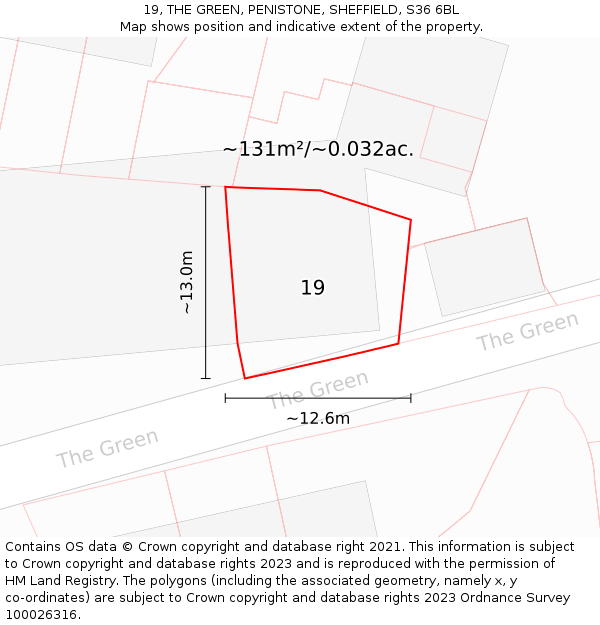 19, THE GREEN, PENISTONE, SHEFFIELD, S36 6BL: Plot and title map