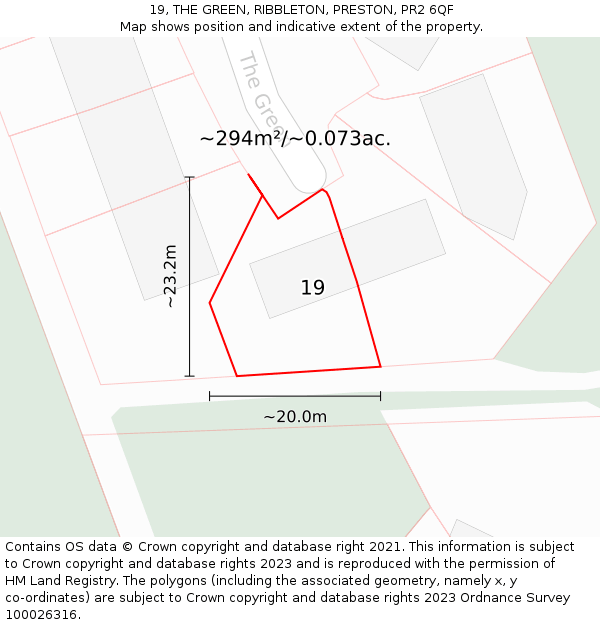 19, THE GREEN, RIBBLETON, PRESTON, PR2 6QF: Plot and title map