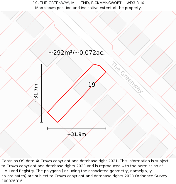 19, THE GREENWAY, MILL END, RICKMANSWORTH, WD3 8HX: Plot and title map