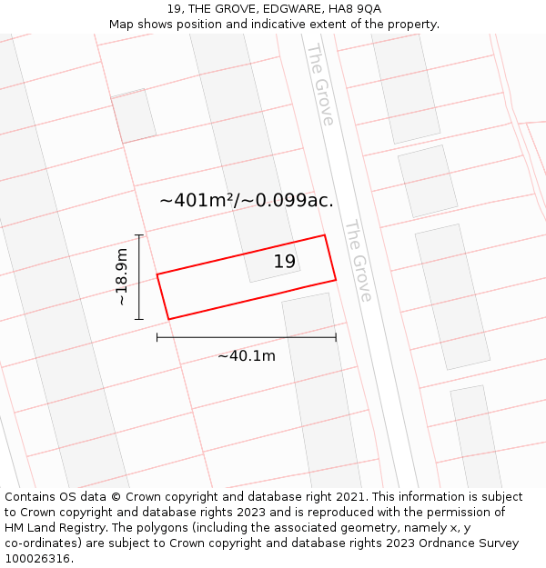 19, THE GROVE, EDGWARE, HA8 9QA: Plot and title map
