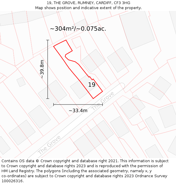 19, THE GROVE, RUMNEY, CARDIFF, CF3 3HG: Plot and title map