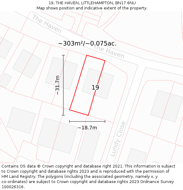 19, THE HAVEN, LITTLEHAMPTON, BN17 6NU: Plot and title map