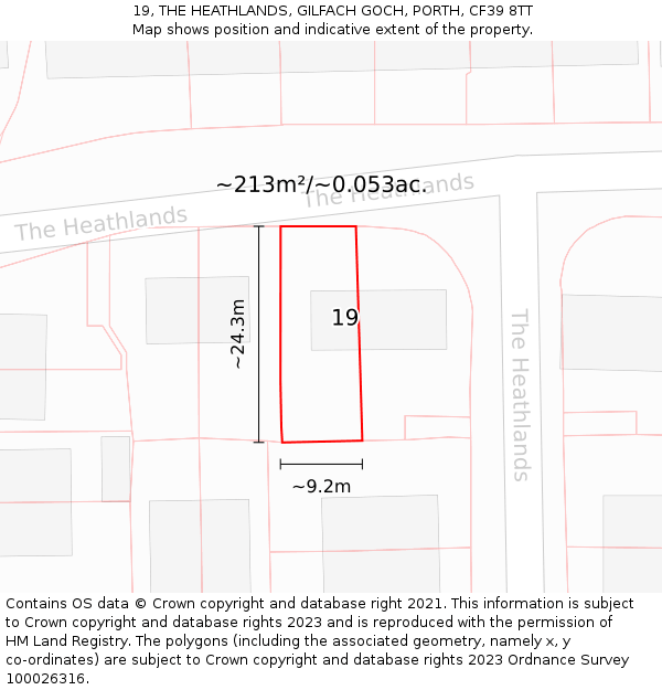 19, THE HEATHLANDS, GILFACH GOCH, PORTH, CF39 8TT: Plot and title map