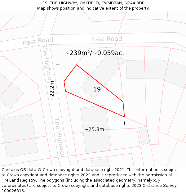 19, THE HIGHWAY, OAKFIELD, CWMBRAN, NP44 3DP: Plot and title map