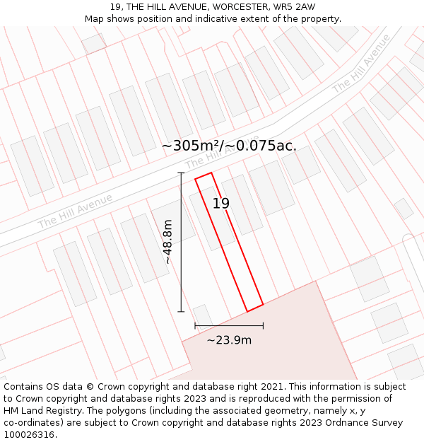 19, THE HILL AVENUE, WORCESTER, WR5 2AW: Plot and title map