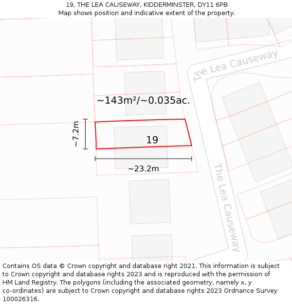 19, THE LEA CAUSEWAY, KIDDERMINSTER, DY11 6PB: Plot and title map