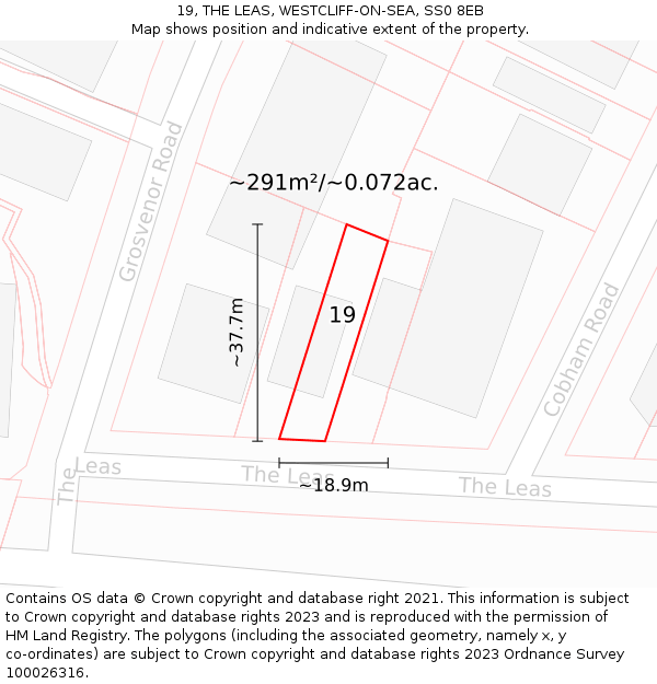 19, THE LEAS, WESTCLIFF-ON-SEA, SS0 8EB: Plot and title map