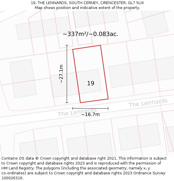 19, THE LENNARDS, SOUTH CERNEY, CIRENCESTER, GL7 5UX: Plot and title map