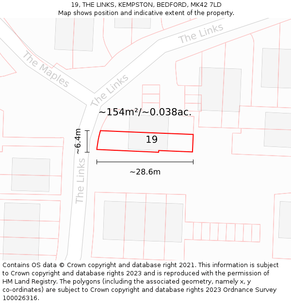 19, THE LINKS, KEMPSTON, BEDFORD, MK42 7LD: Plot and title map