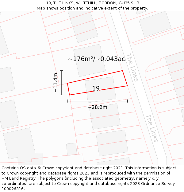 19, THE LINKS, WHITEHILL, BORDON, GU35 9HB: Plot and title map