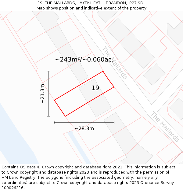 19, THE MALLARDS, LAKENHEATH, BRANDON, IP27 9DH: Plot and title map
