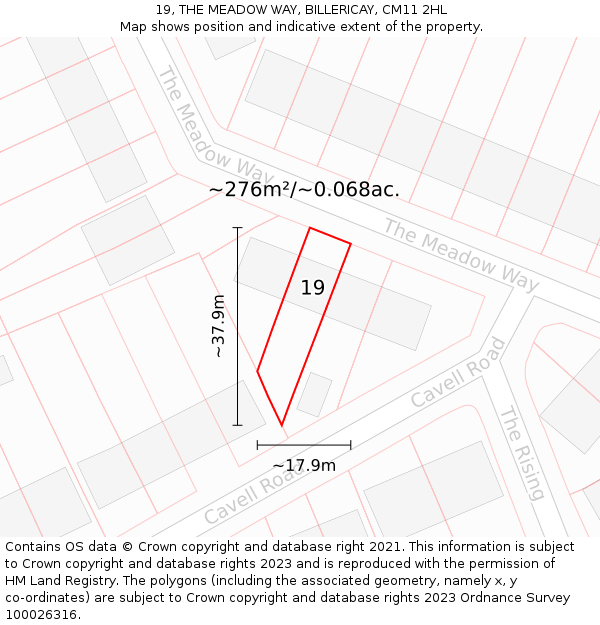 19, THE MEADOW WAY, BILLERICAY, CM11 2HL: Plot and title map