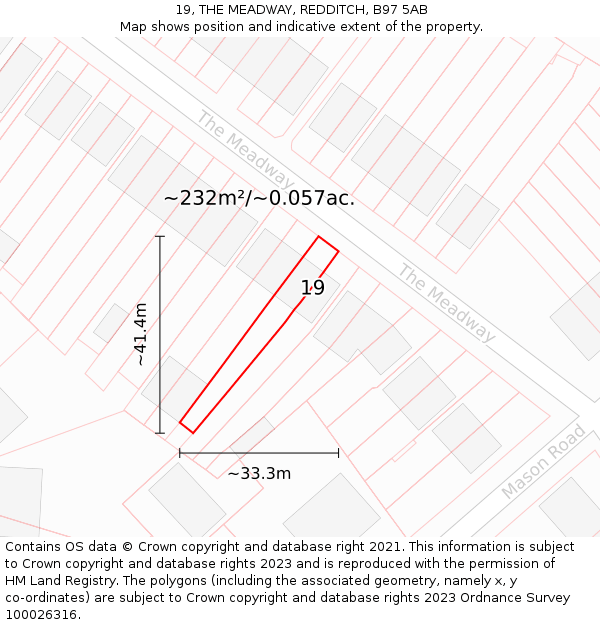 19, THE MEADWAY, REDDITCH, B97 5AB: Plot and title map