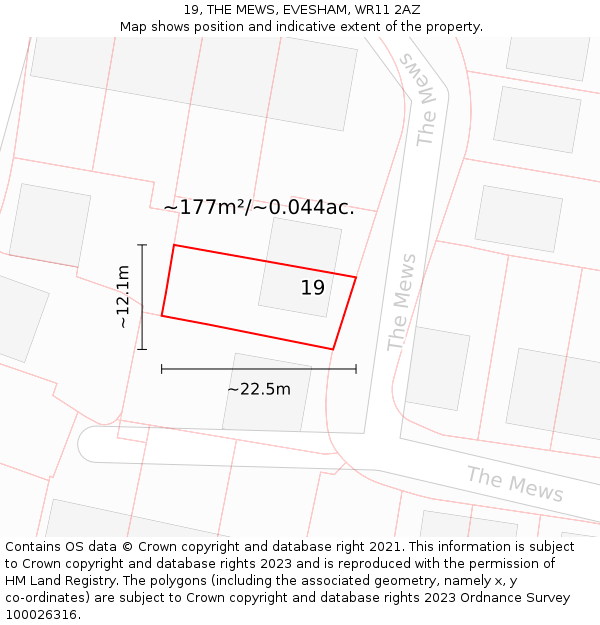 19, THE MEWS, EVESHAM, WR11 2AZ: Plot and title map