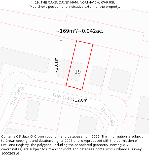 19, THE OAKS, DAVENHAM, NORTHWICH, CW9 8SL: Plot and title map