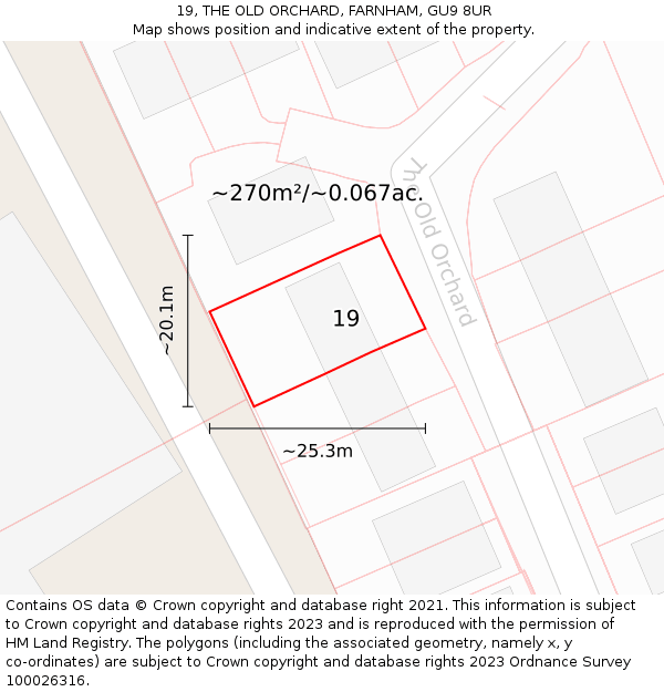 19, THE OLD ORCHARD, FARNHAM, GU9 8UR: Plot and title map
