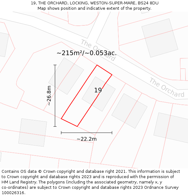 19, THE ORCHARD, LOCKING, WESTON-SUPER-MARE, BS24 8DU: Plot and title map