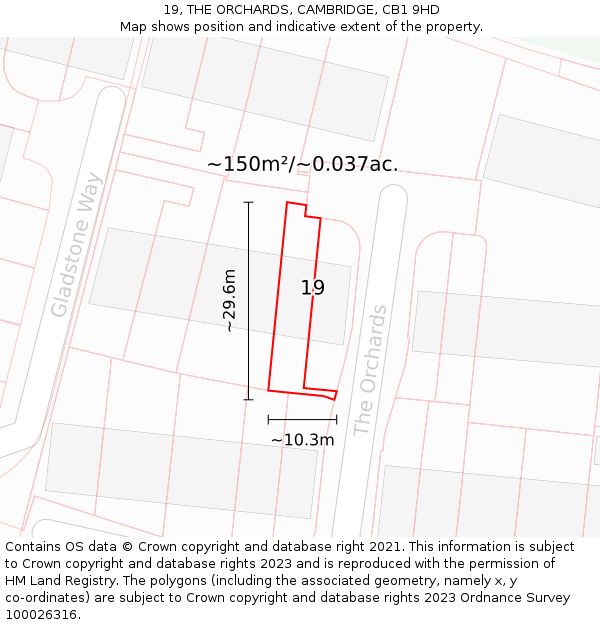 19, THE ORCHARDS, CAMBRIDGE, CB1 9HD: Plot and title map