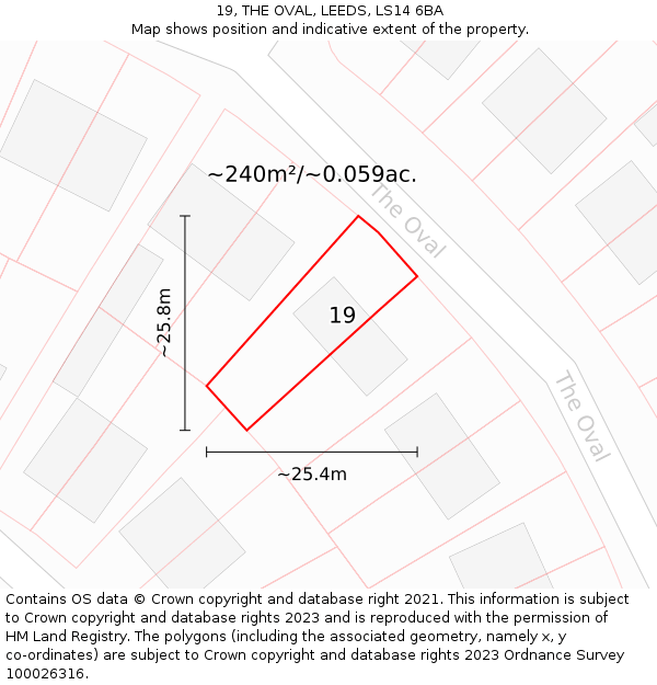 19, THE OVAL, LEEDS, LS14 6BA: Plot and title map