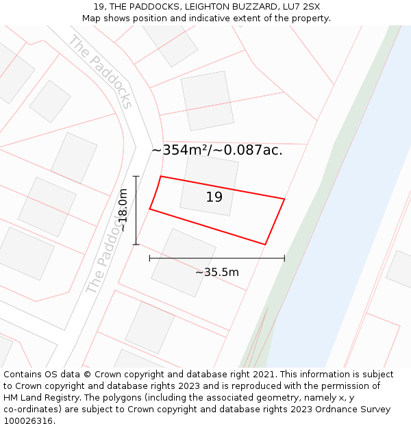 19, THE PADDOCKS, LEIGHTON BUZZARD, LU7 2SX: Plot and title map