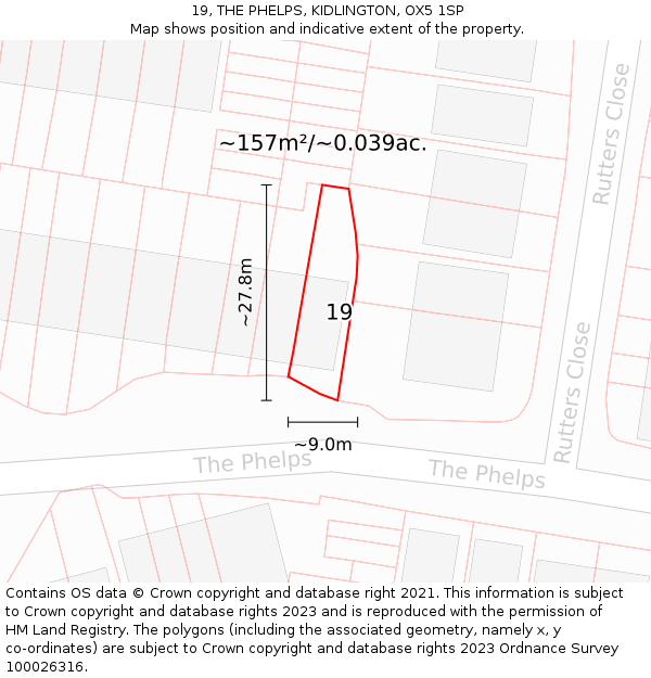 19, THE PHELPS, KIDLINGTON, OX5 1SP: Plot and title map